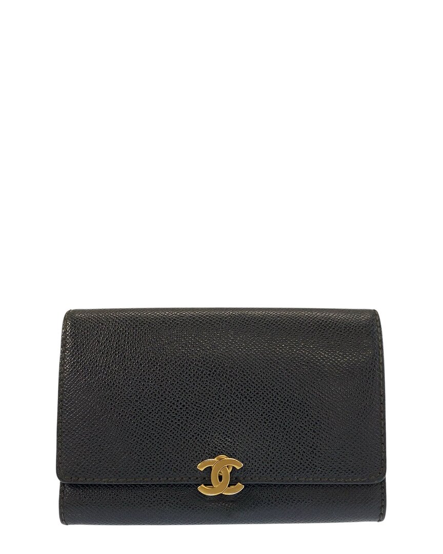 Chanel Black Leather Coco Mark Compact Wallet In Black