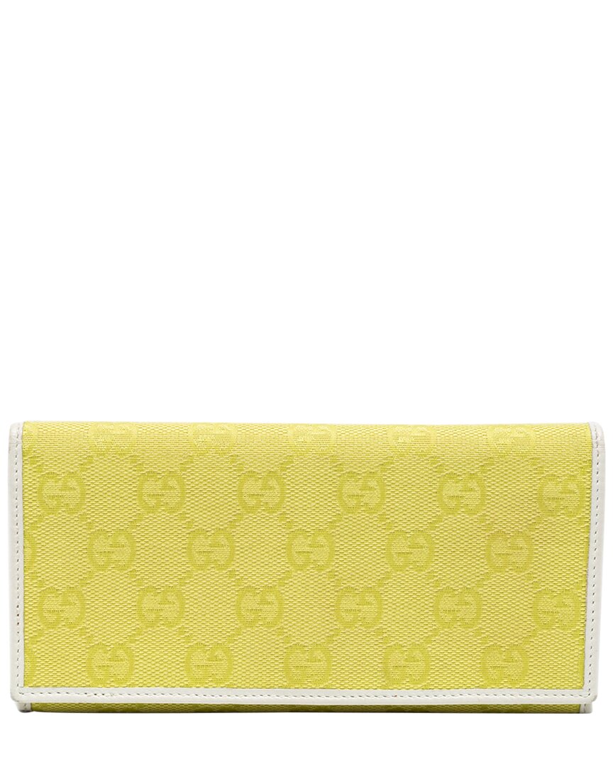 Gucci Yellow & White Gg Canvas & Leather Continental Wallet (authentic )