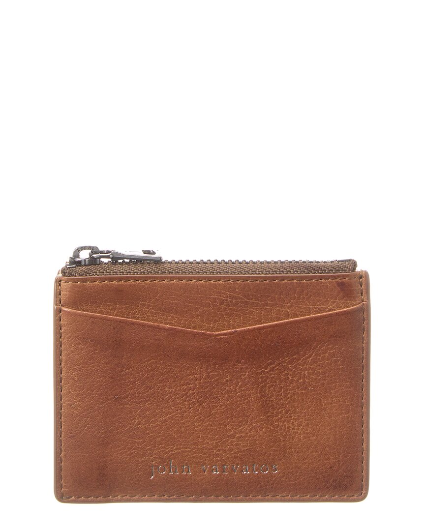 John Varvatos Heritage Zip Leather Card Case In Brown