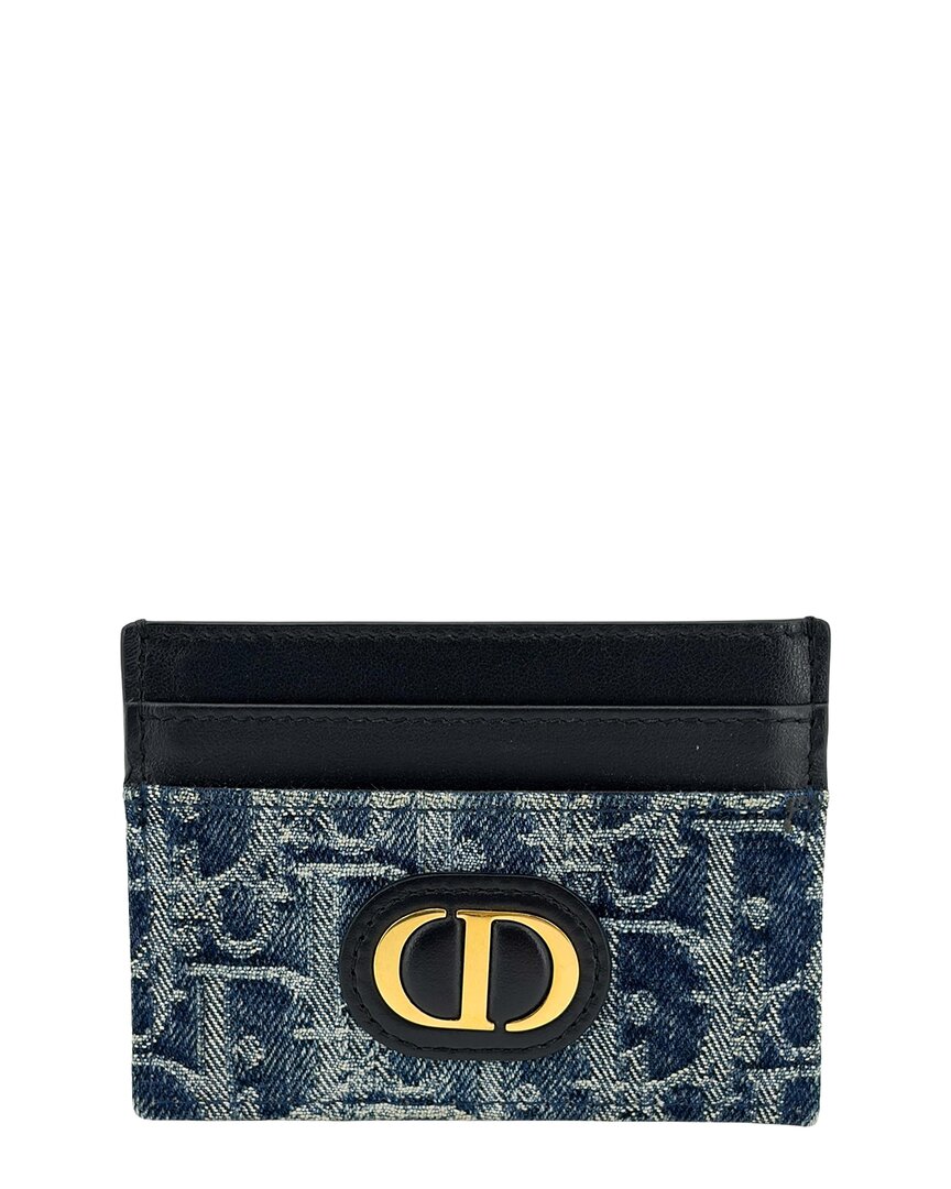 Pre-owned Dior Black Oblique Denim 30 Montaigne Card Holder (authentic Pre-loved)