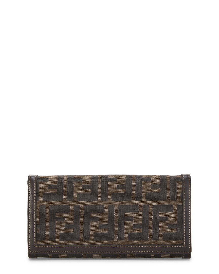 Pre-owned Fendi Brown Zucca Canvas Long Wallet (authentic Pre-loved)