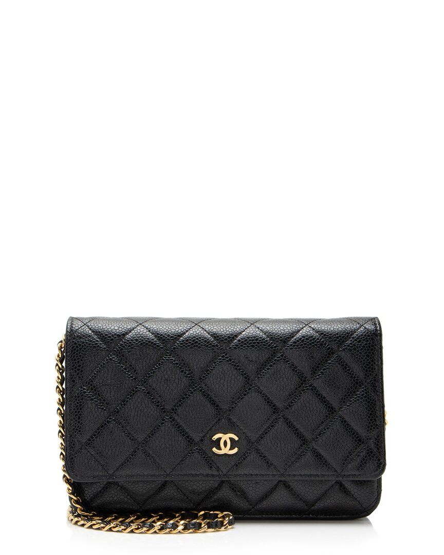 Pre-owned Chanel Black Caviar Leather Classic Wallet On Chain (authentic Pre-loved)