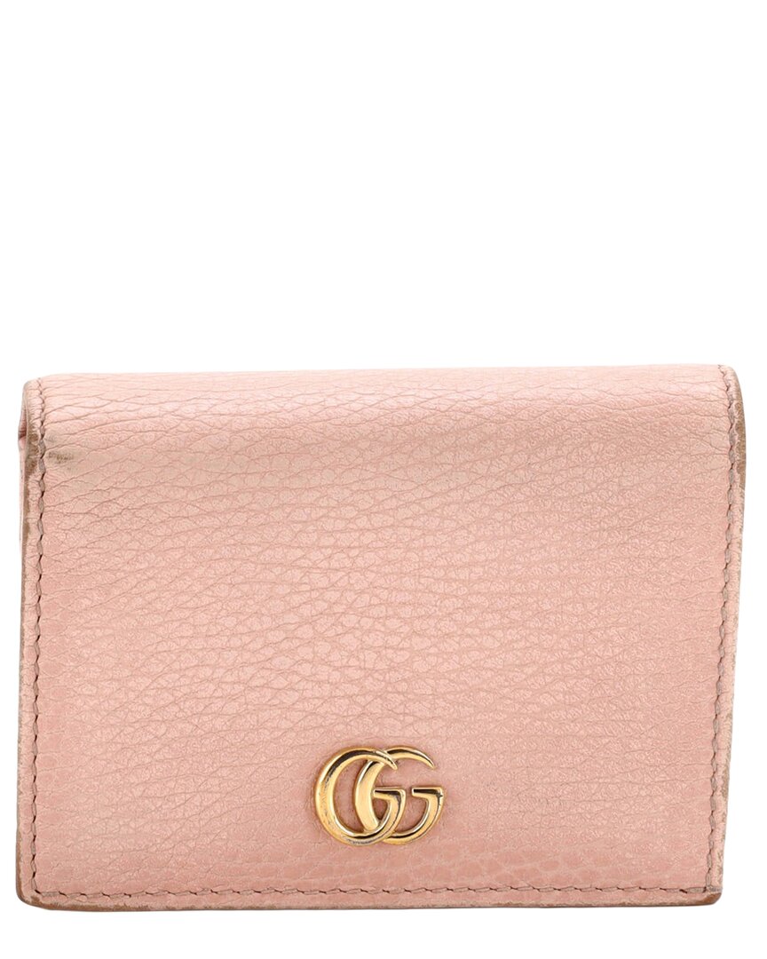 Pre-owned Gucci Pink Leather Gg Marmont Flap Card Case (authentic Pre-loved)