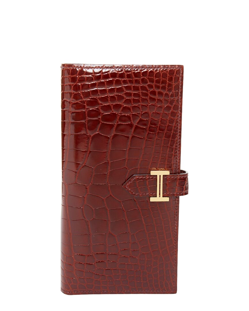Pre-owned Hermes Hermès Burgundy Leather Long Wallet (authentic Pre-loved)