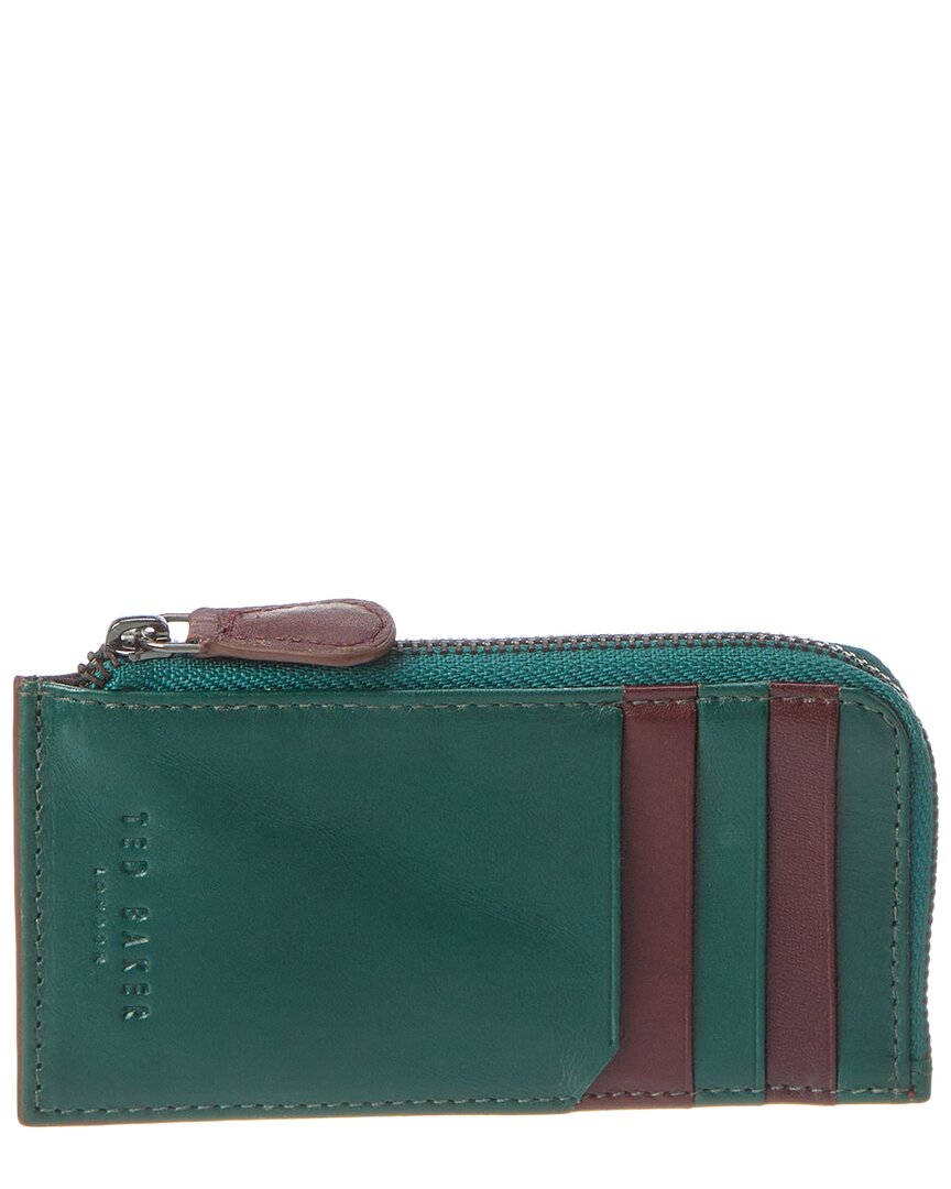 Shop Ted Baker Nanns Contrast Detail Leather Zip Around Card Case In Green