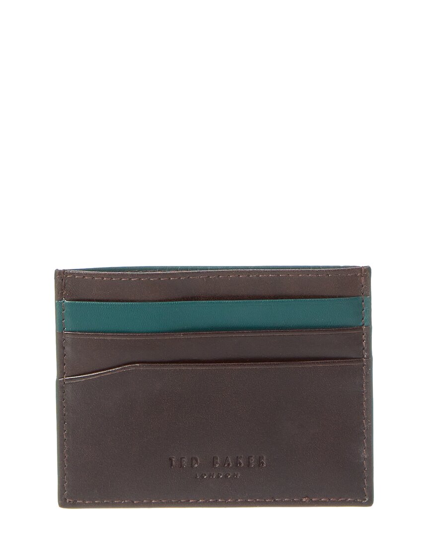 Shop Ted Baker Nancard Contrast Edge Paint Leather Card Holder In Brown