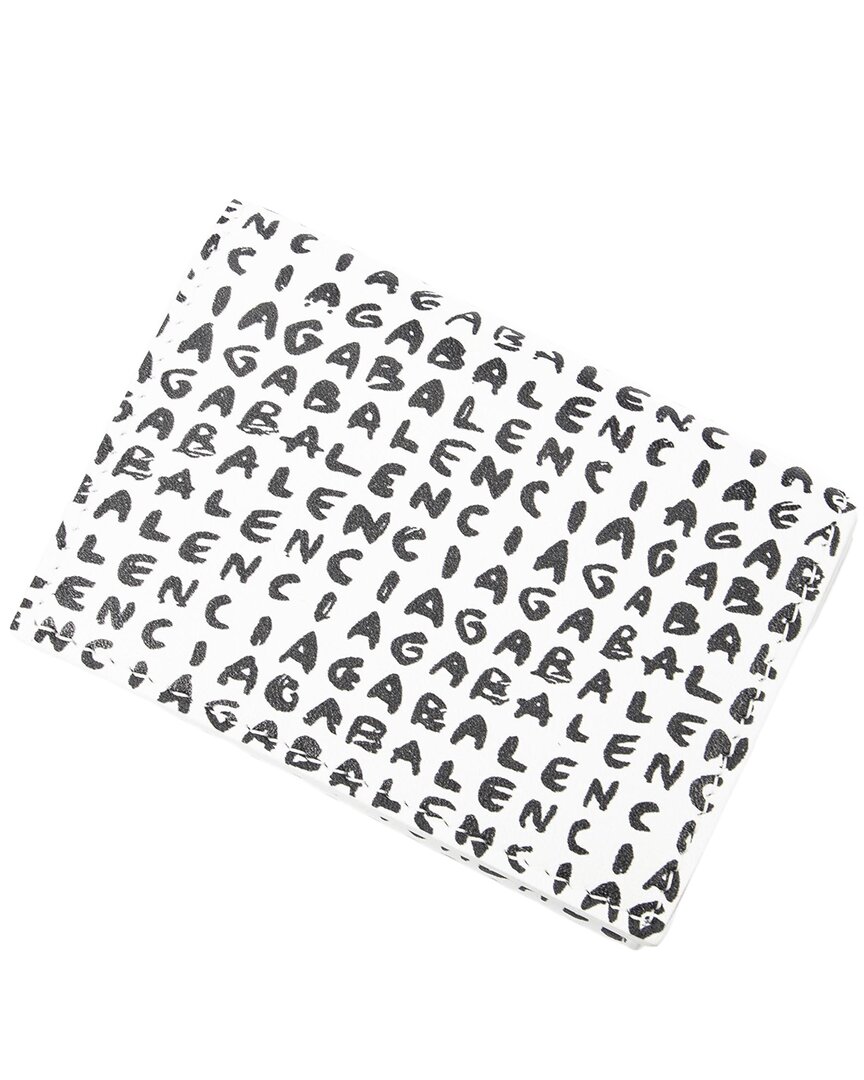 Pre-owned Balenciaga White Allover Logo Print Leather Mini Cash Trifold Wallet  (authentic Pre-loved)