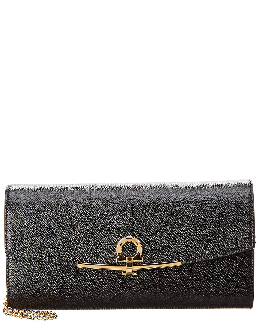 Salvatore Ferragamo Gancini Leather Mini Wallet On Chain Women's Black