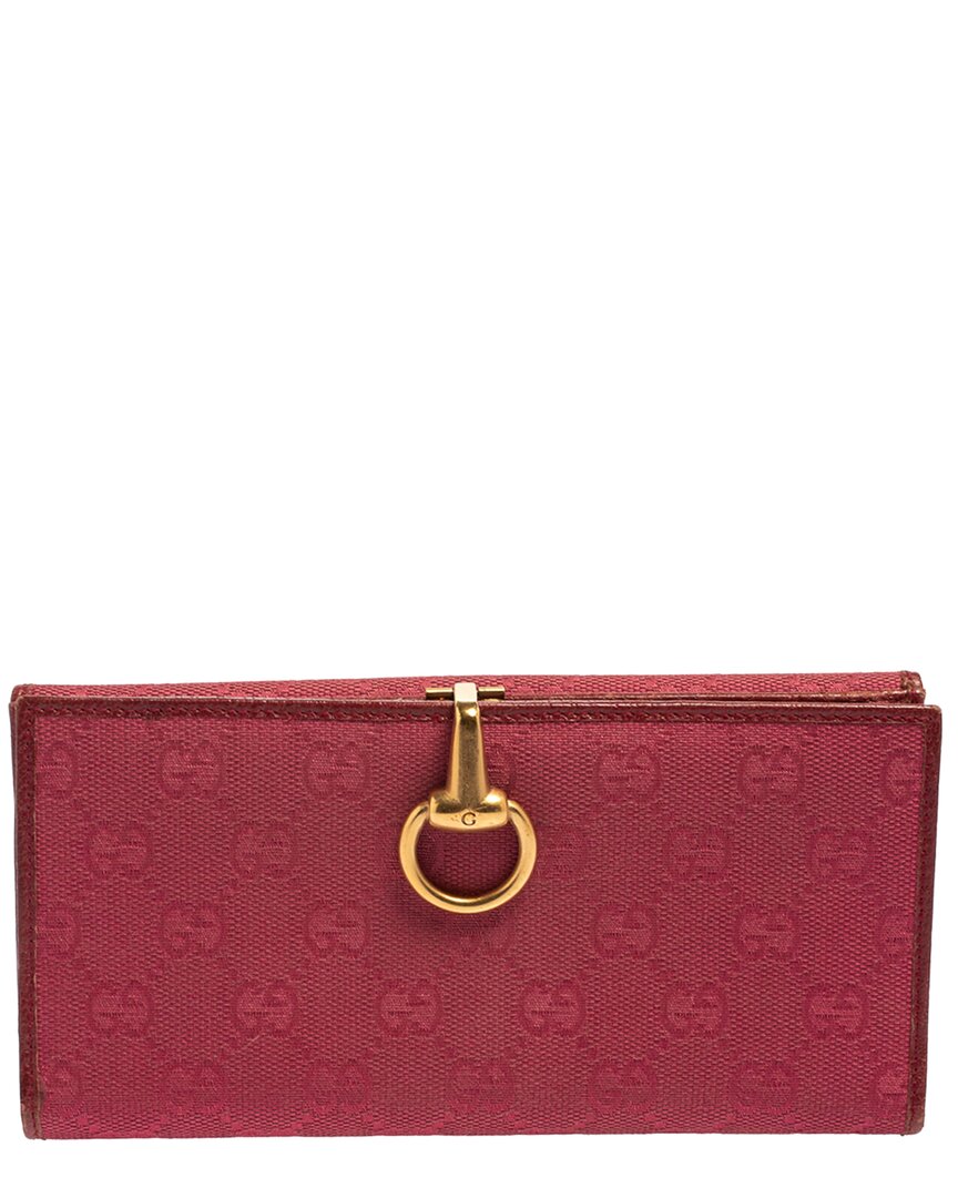 Gucci Pink Canvas & Leather Horsebit Clasp Continental Wallet (authentic Pre-  Owned) In Burgundy