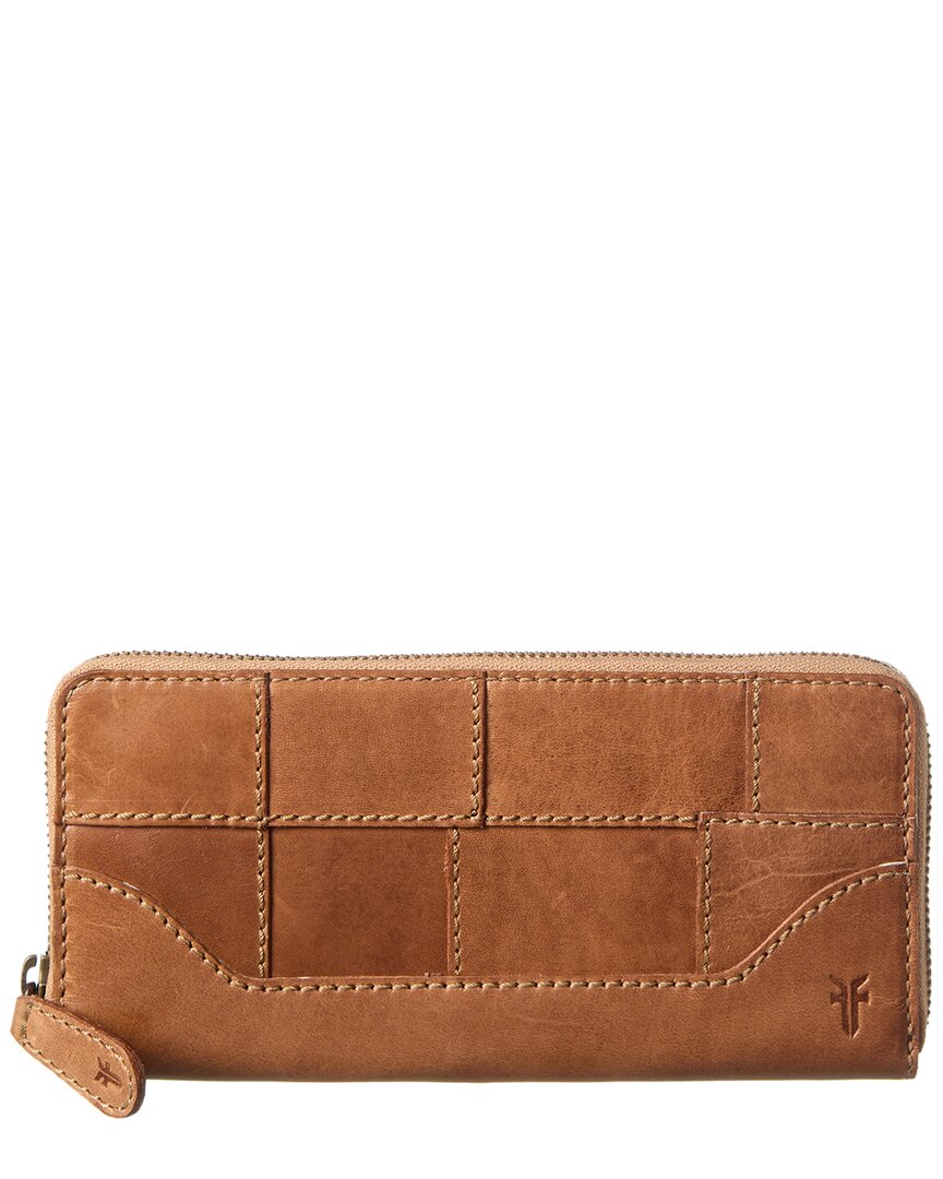 Shop Frye Melissa Zip Leather Wallet In Beige