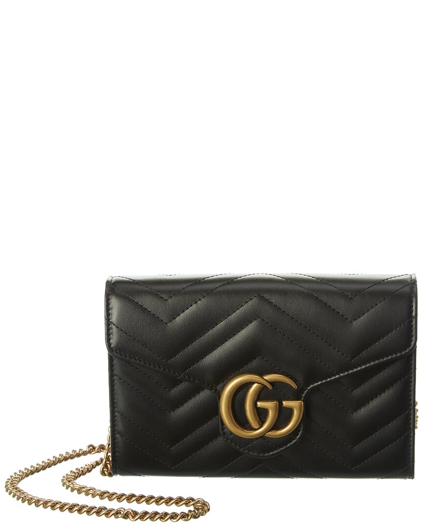 Gucci Gg Marmont Matelasse Leather Wallet On Chain In Black
