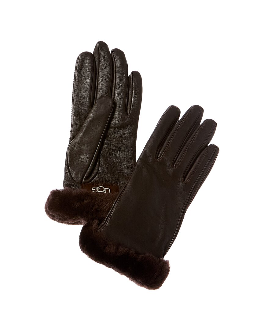 Ugg Classic Shorty Leather Tech Gloves In Brown
