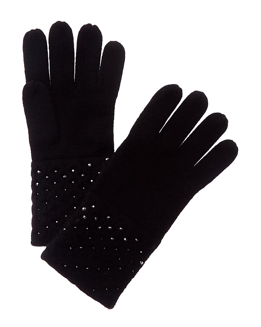 Forte Cashmere Texture Crystal Wool & Cashmere-blend Gloves In Black