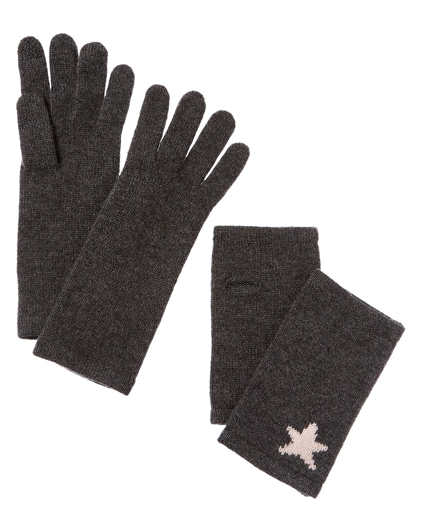 Hannah Rose Mini Star Intarsia 3-in-1 Cashmere Gloves In Grey