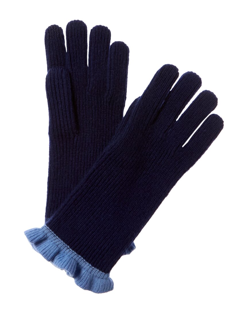 Hannah Rose Contrast Ruffle Essential Cashmere Texting Gloves In Blue