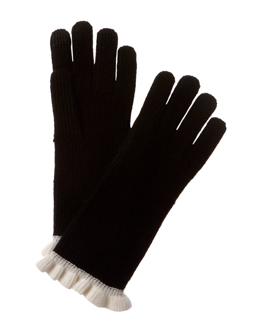 Hannah Rose Contrast Ruffle Essential Cashmere Texting Gloves In Black