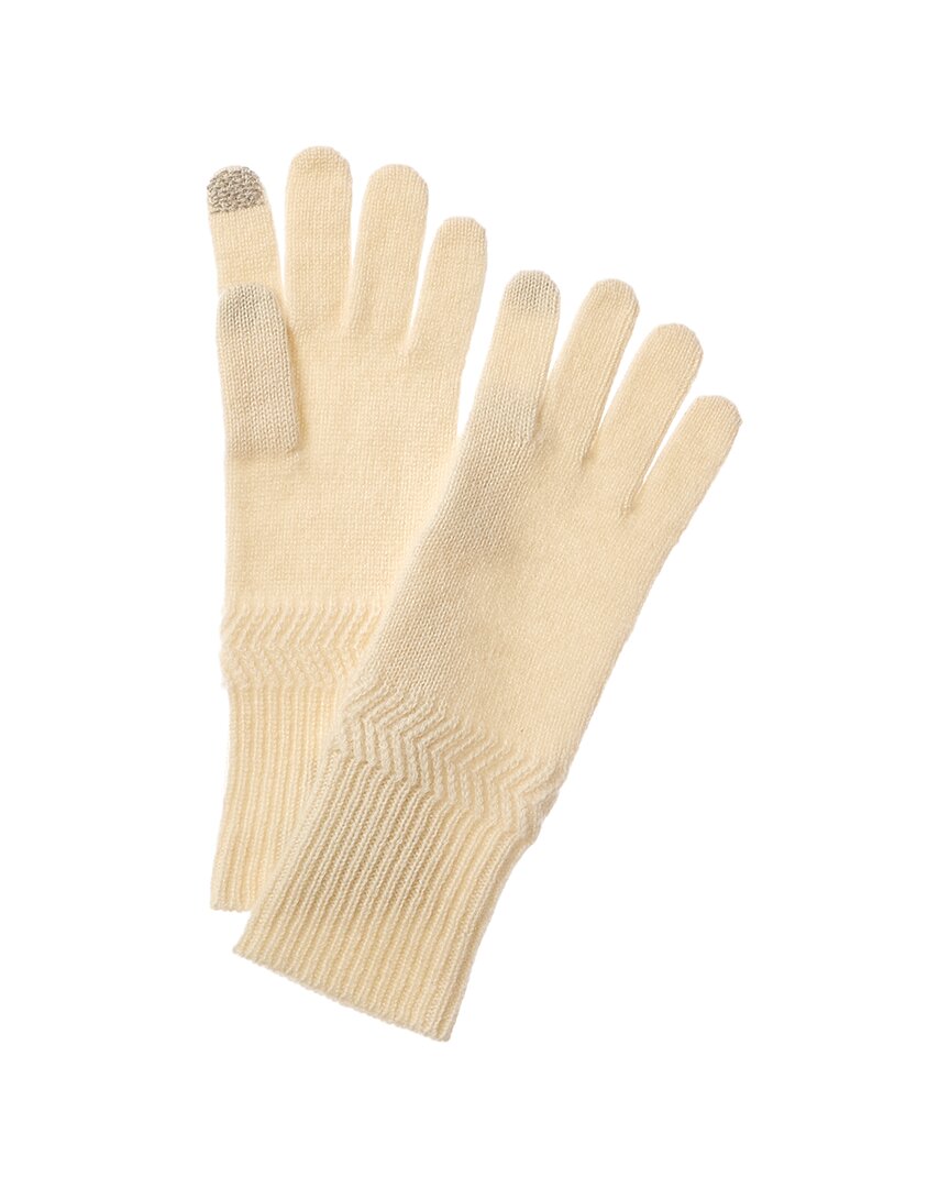 Hannah Rose Herringbone Trim Cashmere Gloves In White