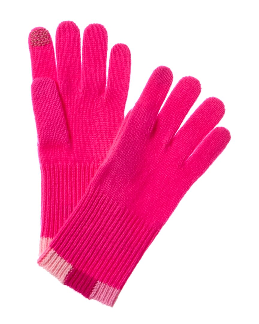 Hannah Rose Stripe Tipping Edge Ribbed Cashmere Gloves In Pink