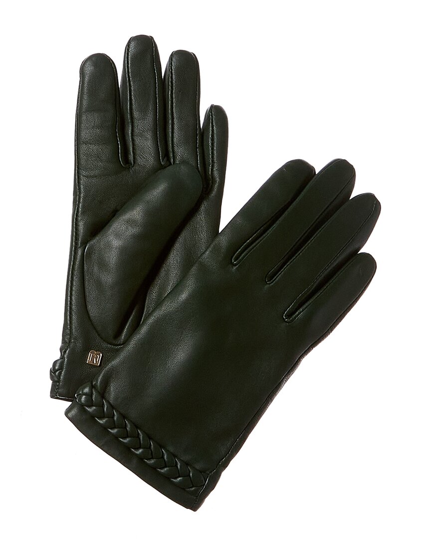 Bruno Magli Braid Cuff Cashmere-lined Leather Gloves In Green