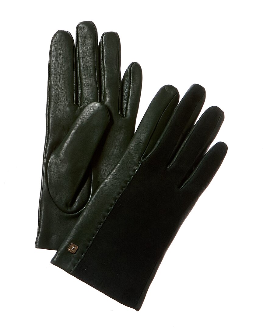 Женские замшевые и кожаные перчатки Bruno Magli с кашемировой подкладкой зеленого цвета L 9690₽