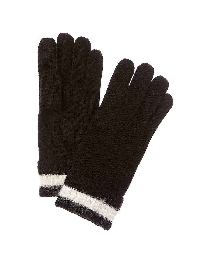 Amicale Cashmere Fuzzy Stripe Rib Cuff Cashmere Gloves In Black