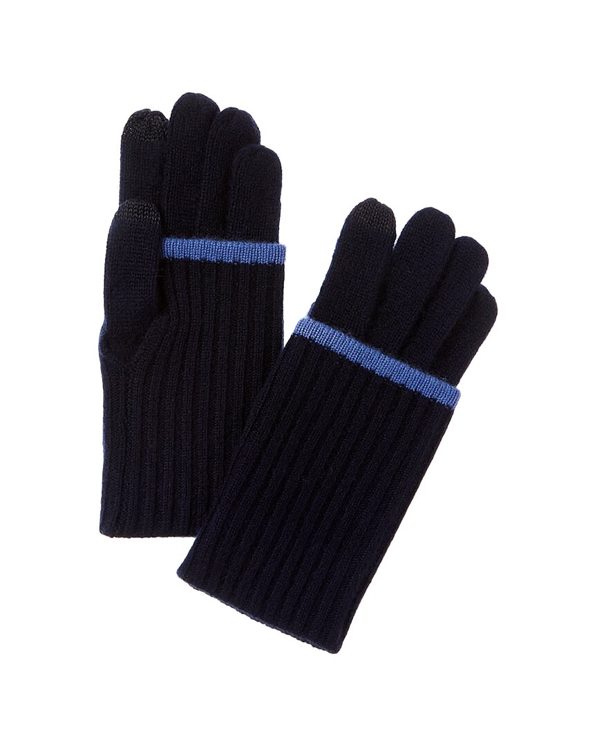 Amicale Cashmere Fold-over Tipped Cuff Cashmere Gloves In Blue
