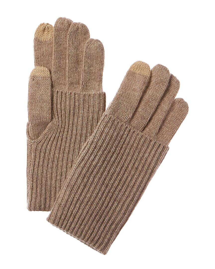 Amicale Cashmere Knit Shaker Rib Cuff Cashmere Tech Gloves In Brown