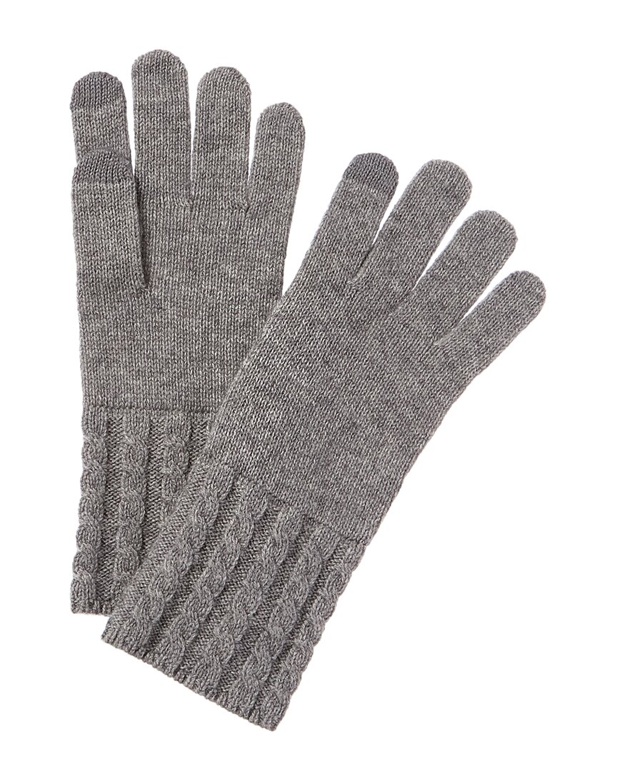 Amicale Cashmere Cable Knit Cuff Cashmere Tech Gloves In Grey