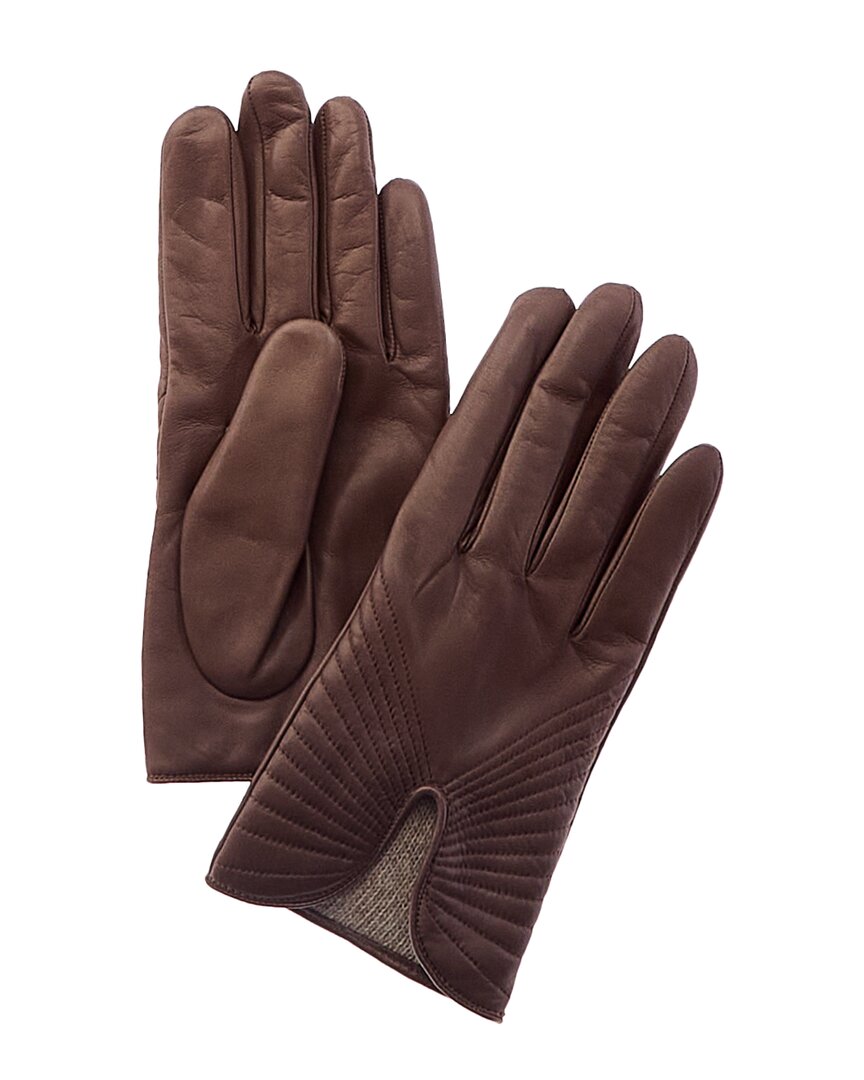 Portolano Piping Detail Cashmere-lined Leather Gloves In Brown