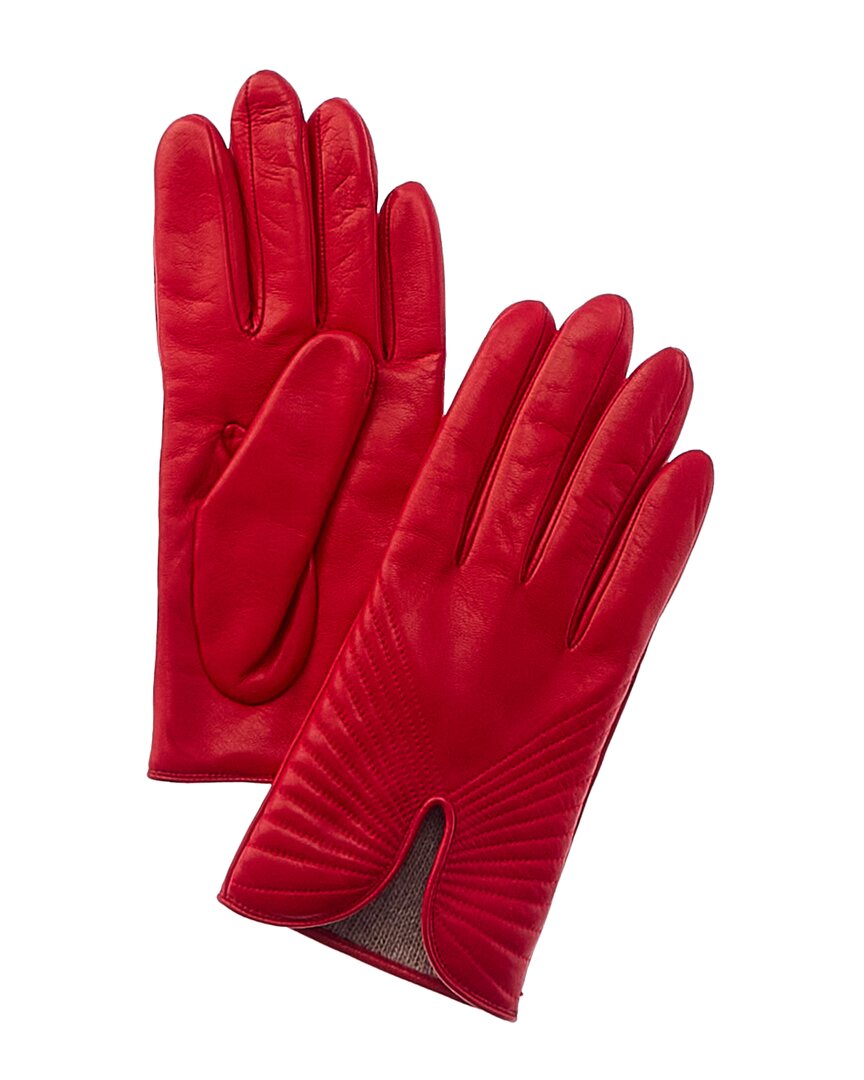 Portolano Piping Detail Cashmere-lined Leather Gloves In Red
