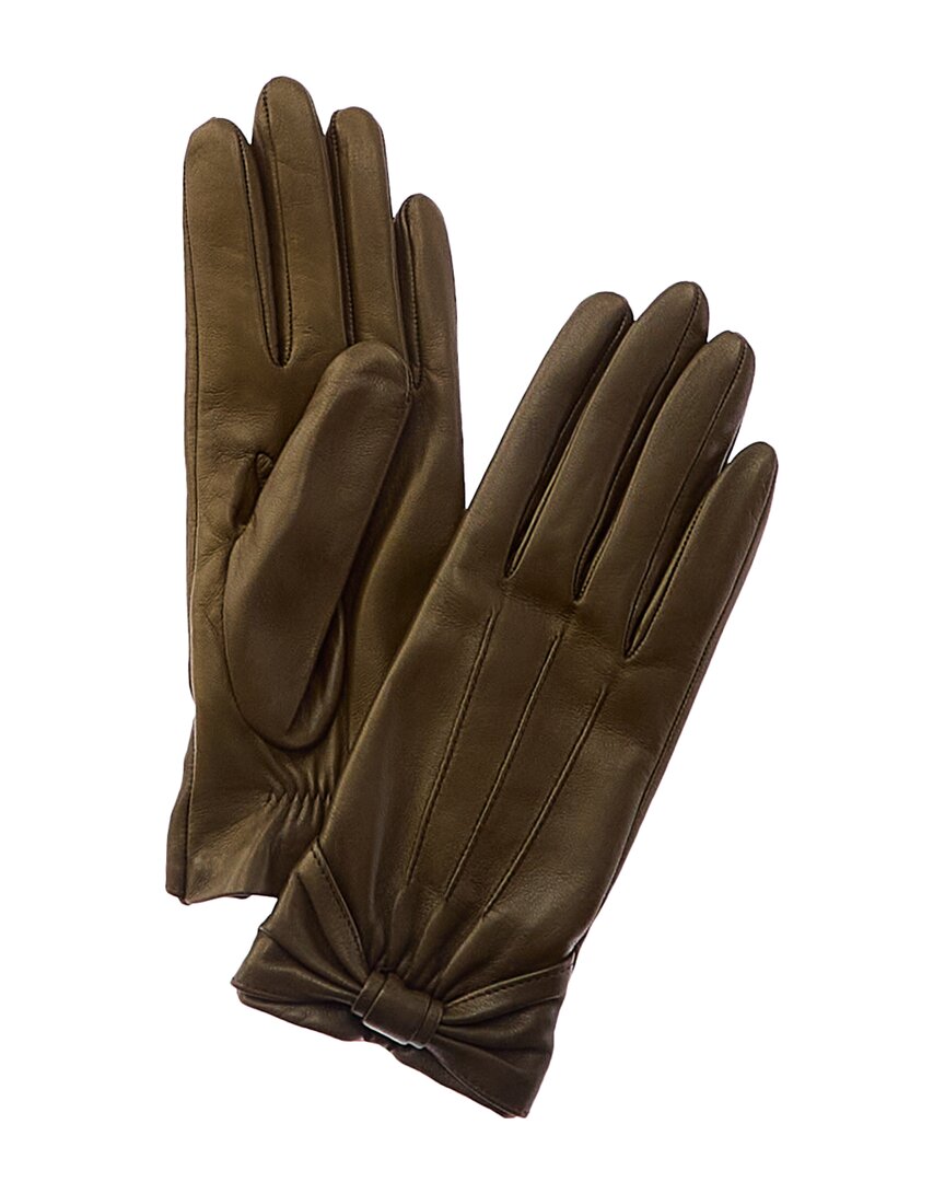 Portolano Bow Silk-lined Leather Gloves In Green