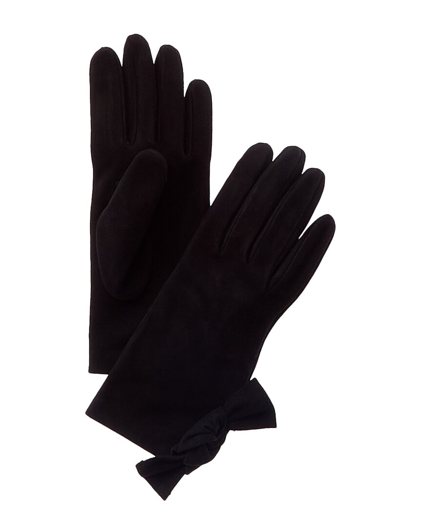 Portolano Bow Silk-lined Suede Gloves In Black