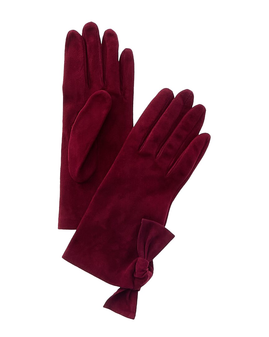 Portolano Bow Silk-lined Suede Gloves In Red