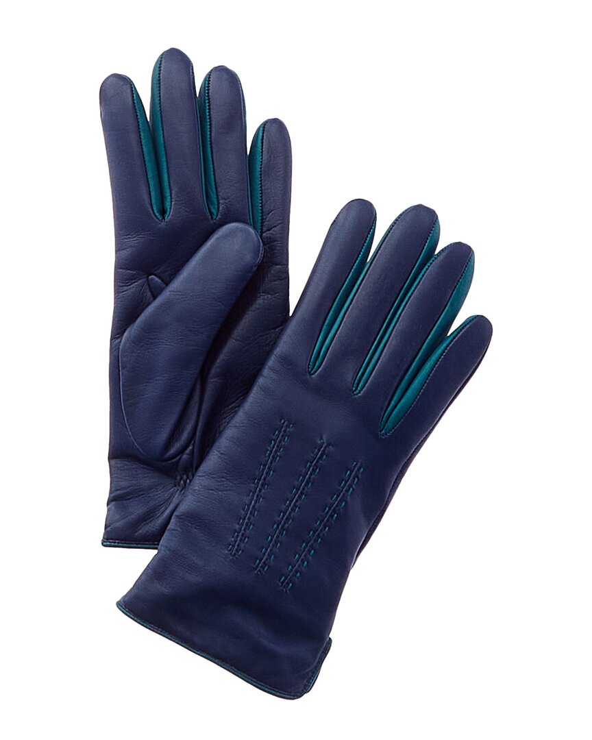 Shop Portolano Two-tone Cashmere-lined Leather Gloves In Blue