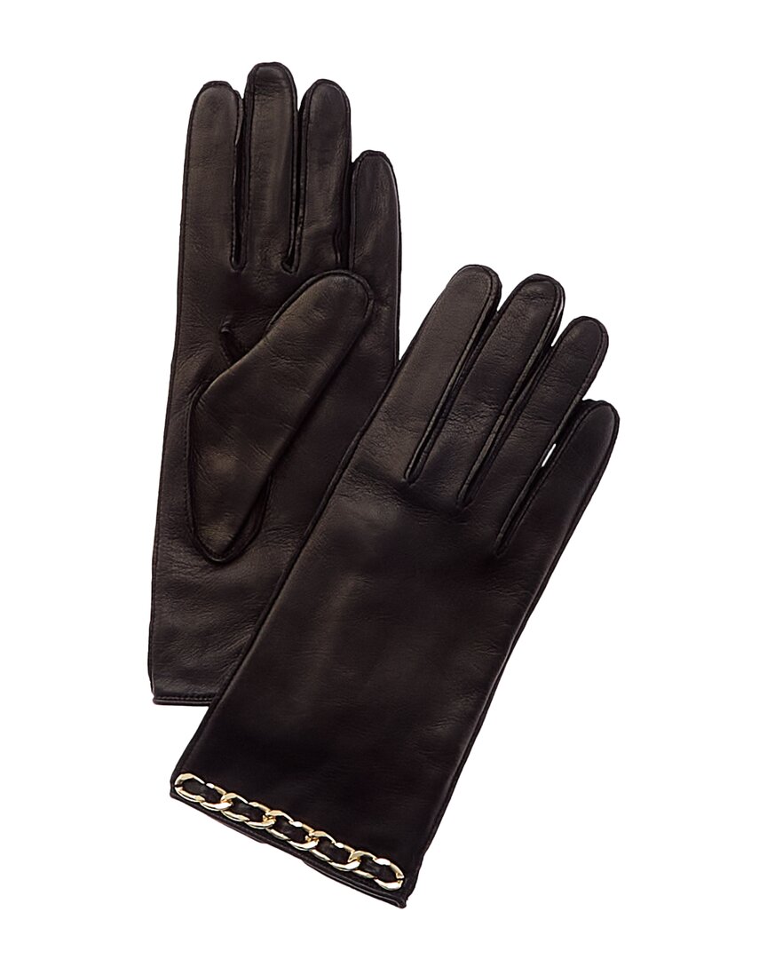 Portolano Chain Detail Silk-lined Leather Gloves In Black