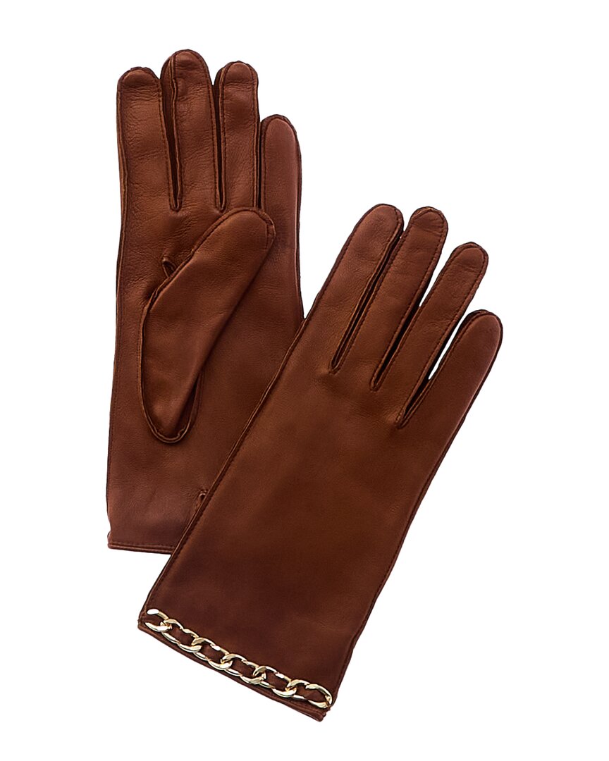 Portolano Chain Detail Silk-lined Leather Gloves In Brown