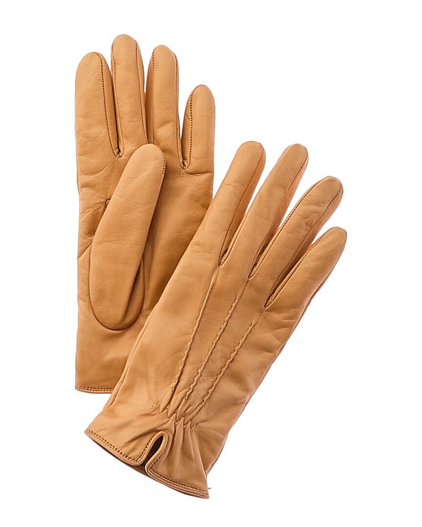 Portolano Piping Detail Cashmere-lined Leather Gloves In Brown