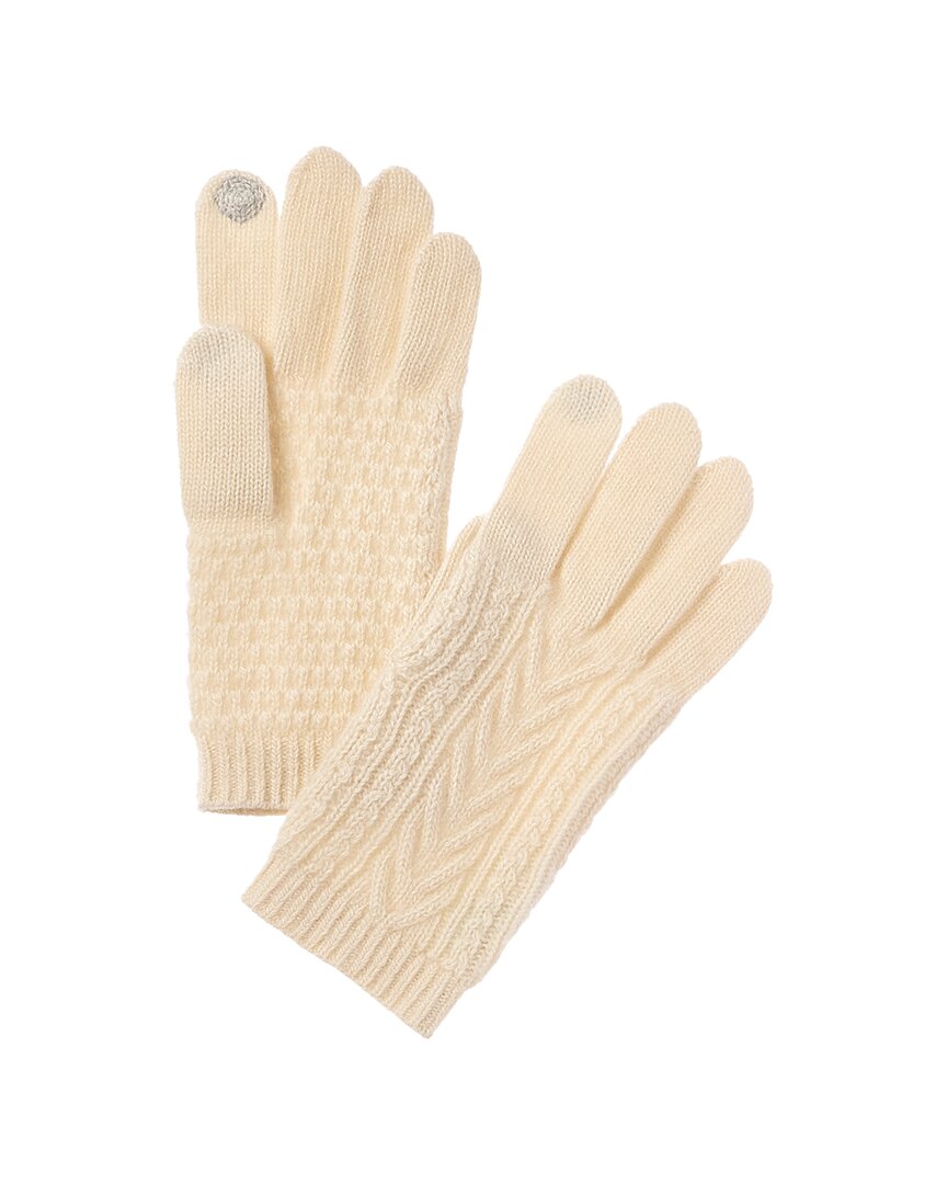 Shop Portolano Cable Stitched Cashmere Tech Gloves In White