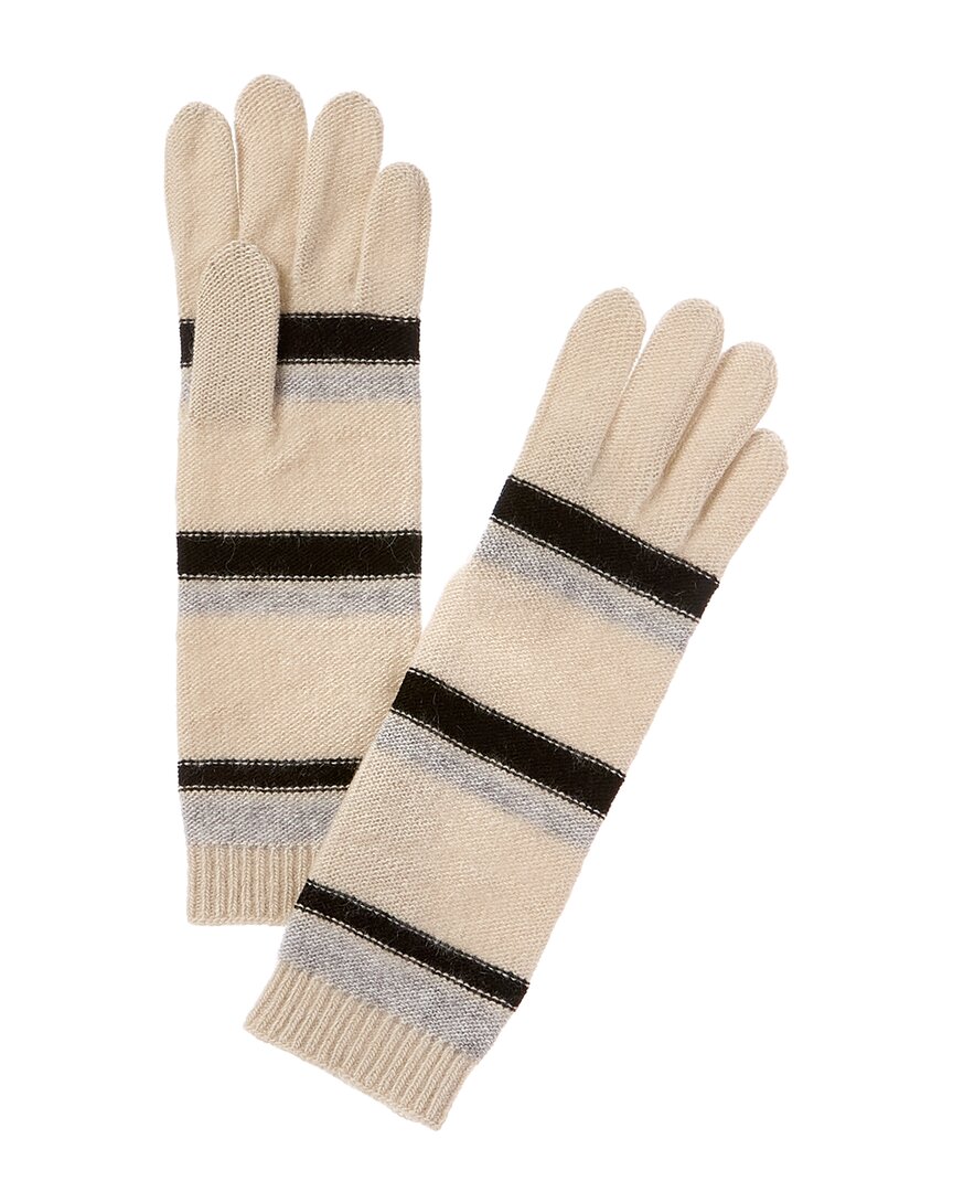 Portolano Striped Cashmere Gloves In White