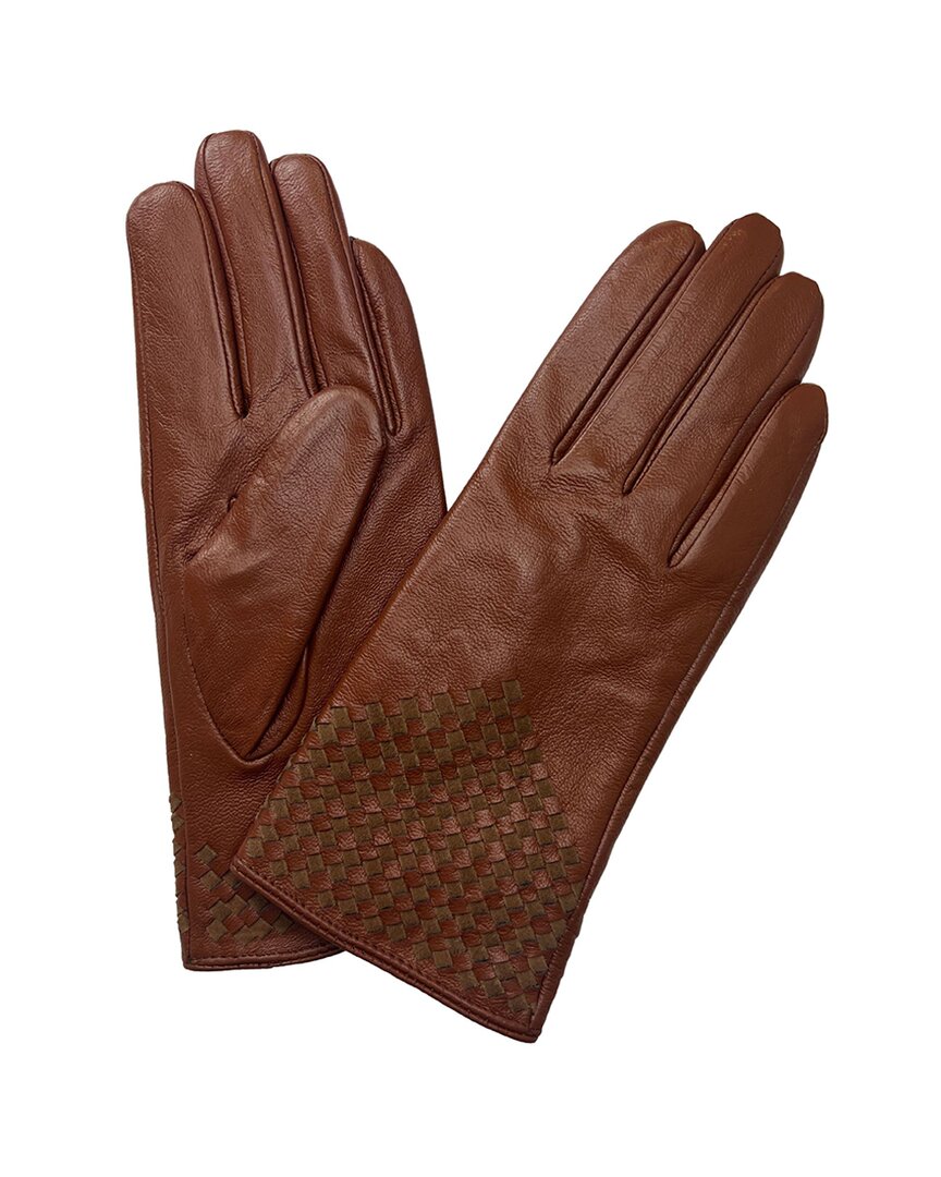 Marcus Adler Women's Woven Genuine Leather Touchscreen Glove In Brown