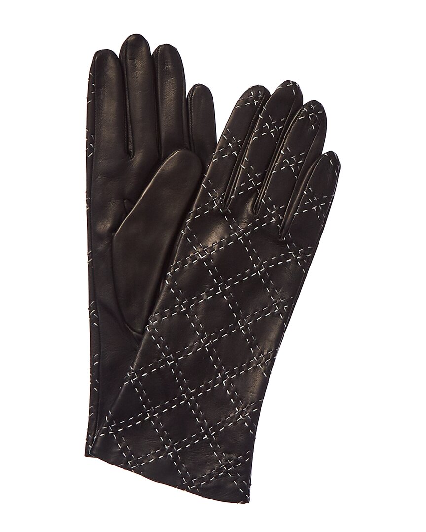 Shop Portolano Women's Black & Cream Quilted Leather Gloves