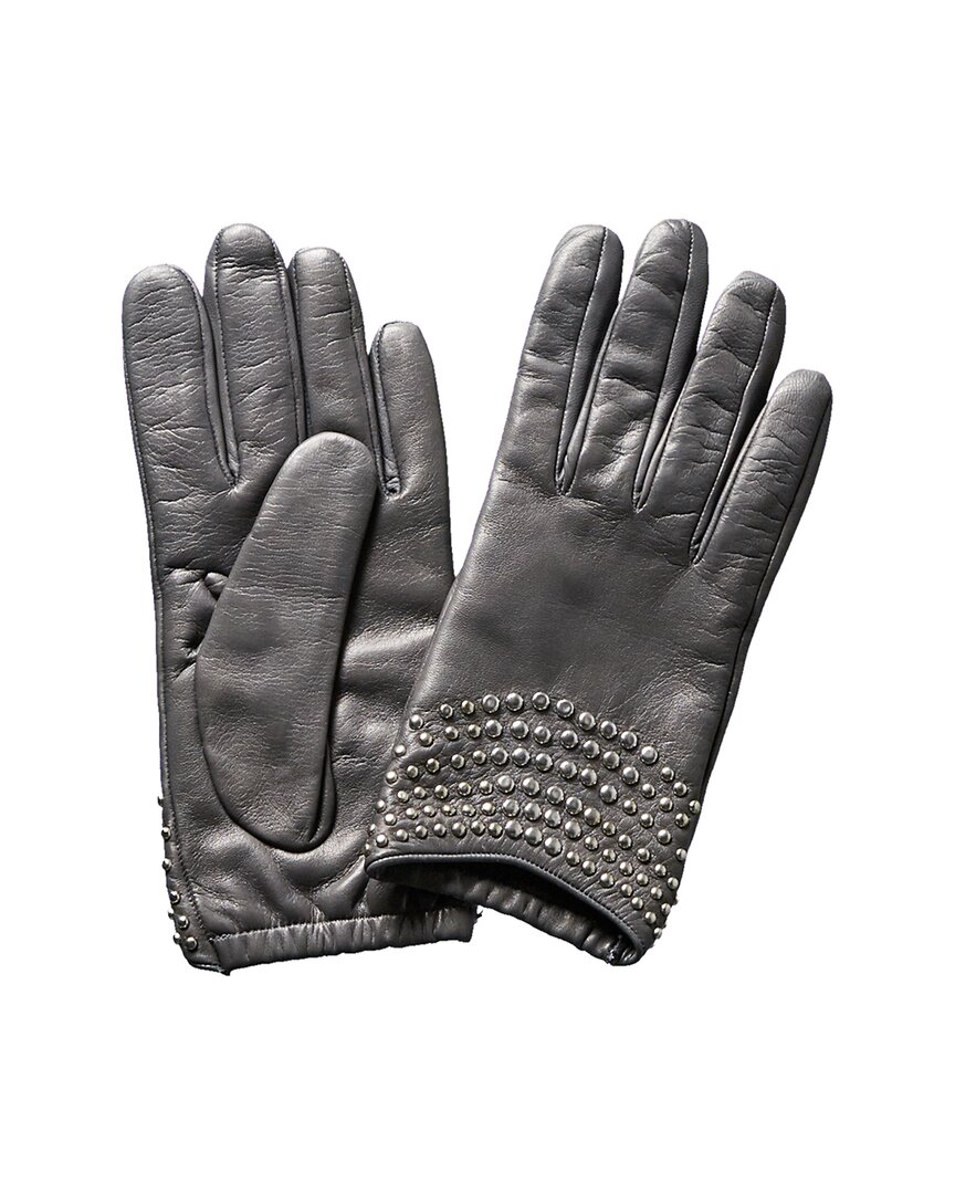 Shop Portolano Grey Studded Leather Gloves