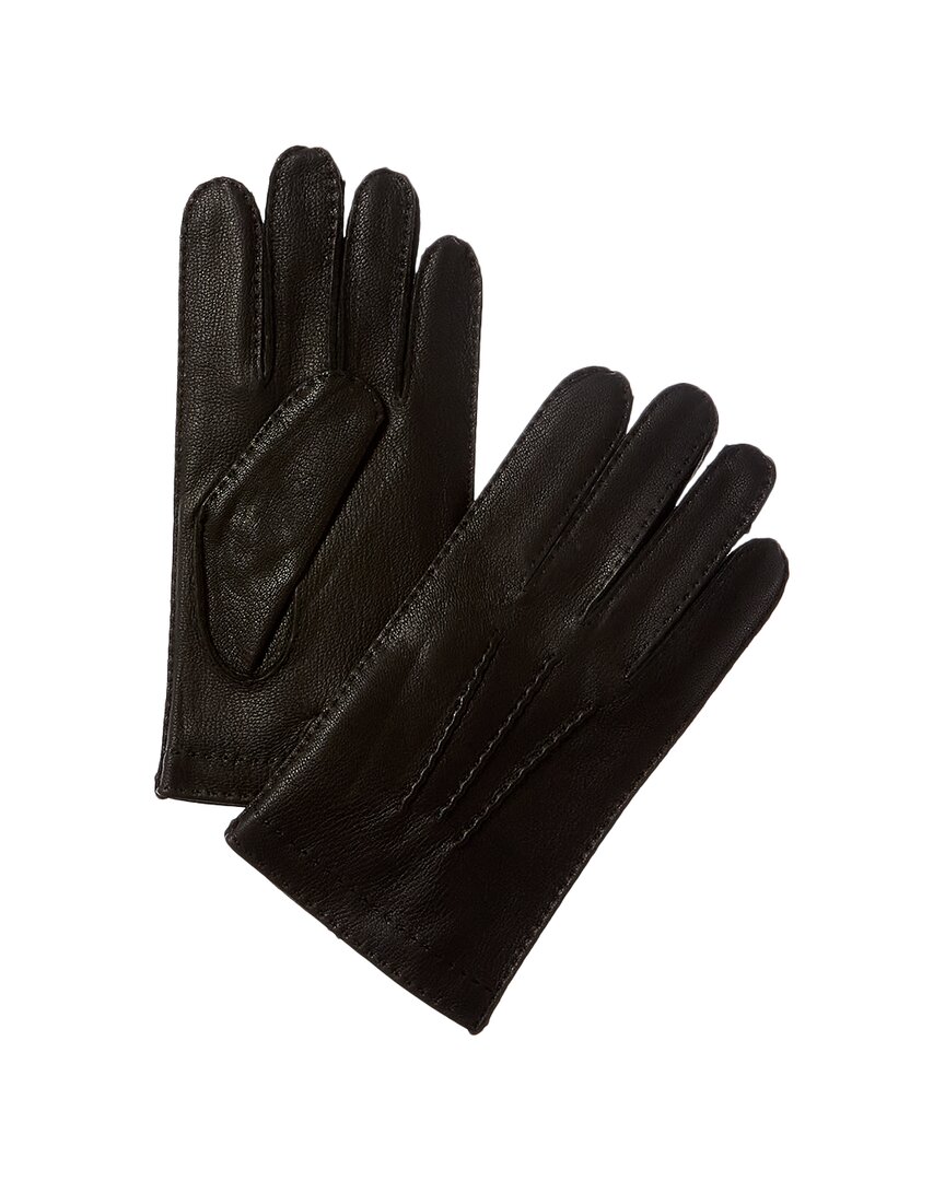 Hickey Freeman Hand Stitched Cashmere-lined Leather Gloves In Black