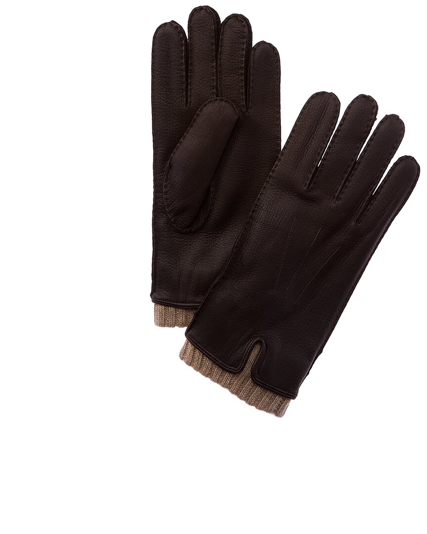Vince Handsewn Leather & Cashmere Gloves In Brown