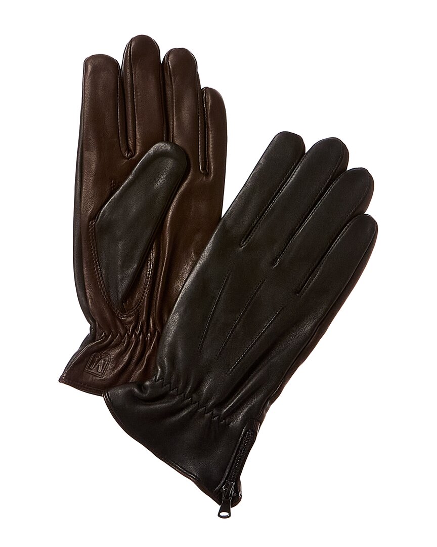 Shop Bruno Magli Two-tone Cashmere-lined Leather Gloves In Black