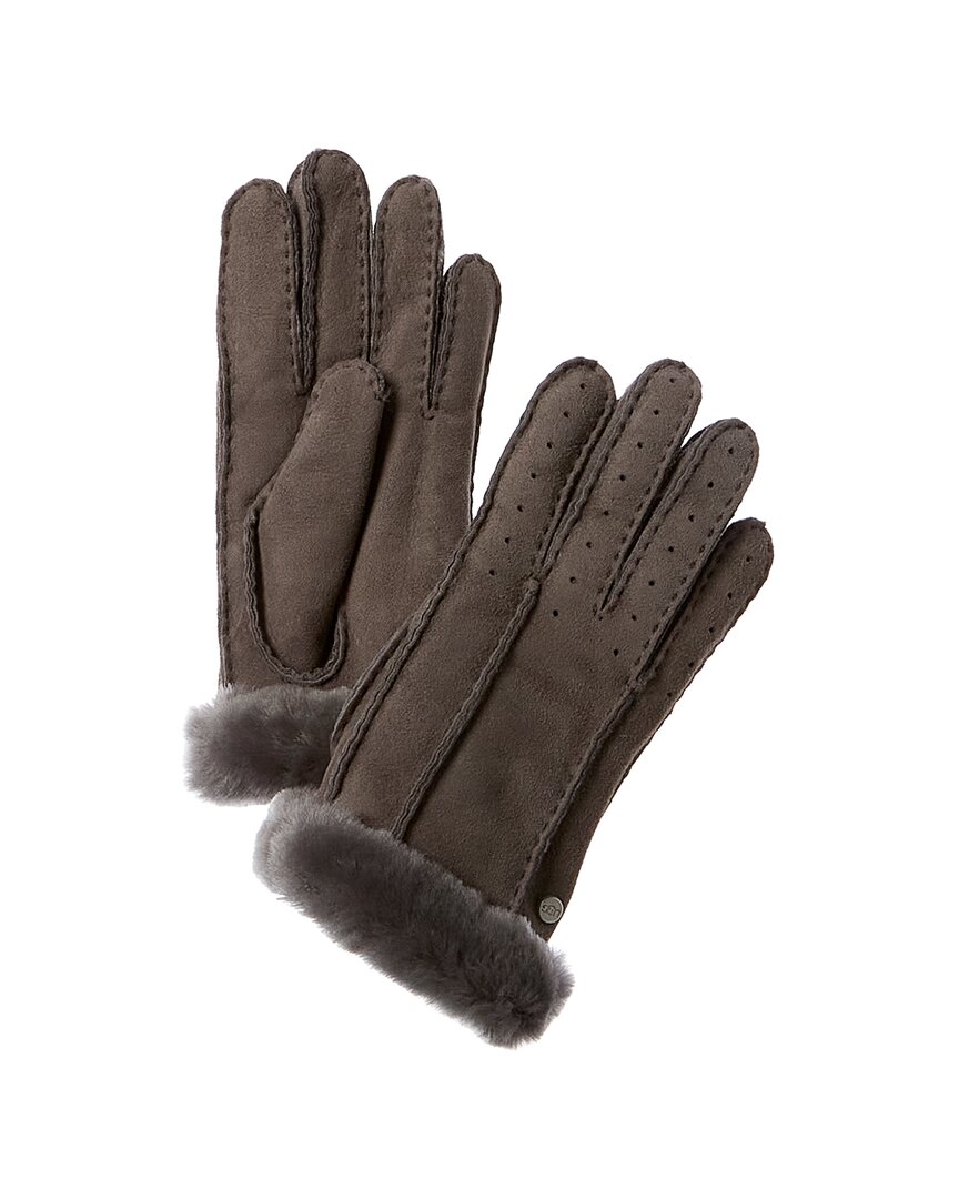 Shop Ugg Classic Perforated Two Point Suede Gloves In Grey