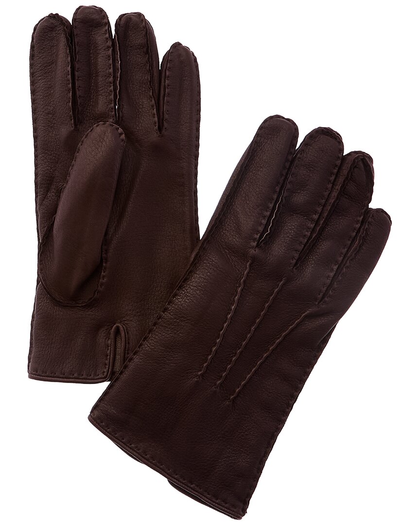 Portolano Deerskin Leather & Cashmere-lined Gloves In Brown