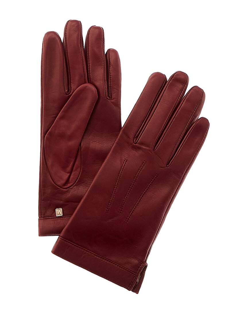 Bruno Magli Logo Cuff Cashmere-lined Leather Gloves In Red