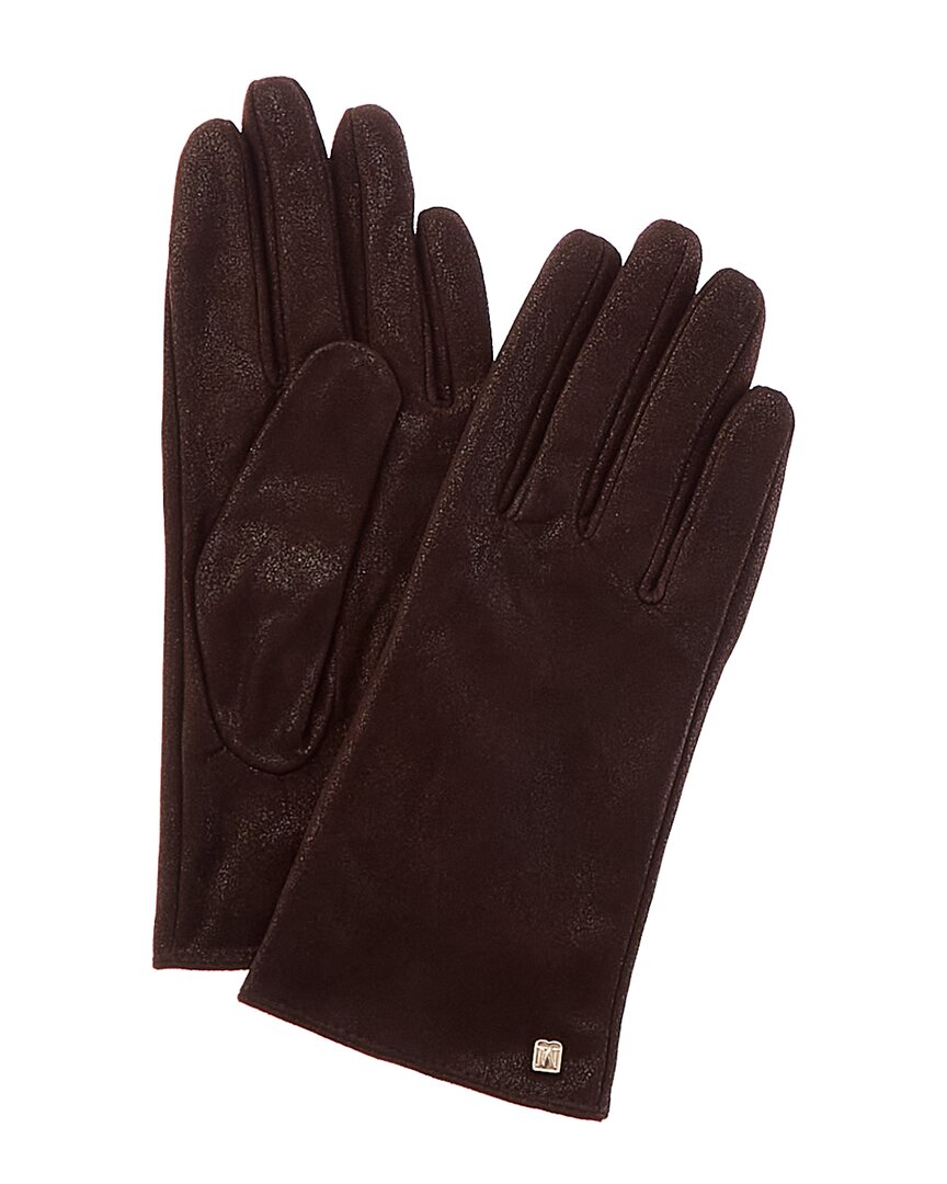Shop Bruno Magli Cashmere-lined Metallic Suede Gloves In Brown