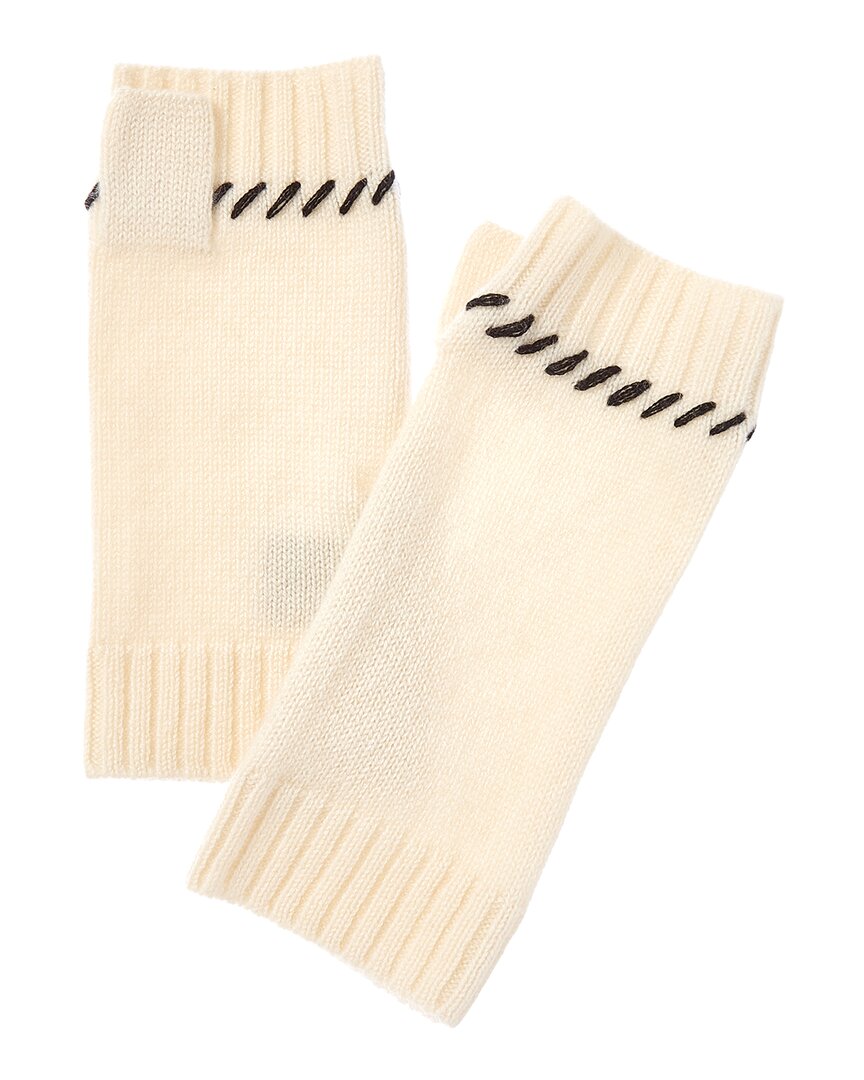 Forte Cashmere Contrast Edge Cashmere Fingerless Gloves In Neutral